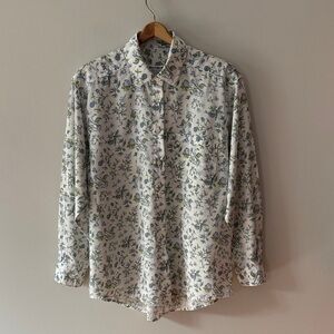 Elegant Floral Button Down Shirt - White and Blue